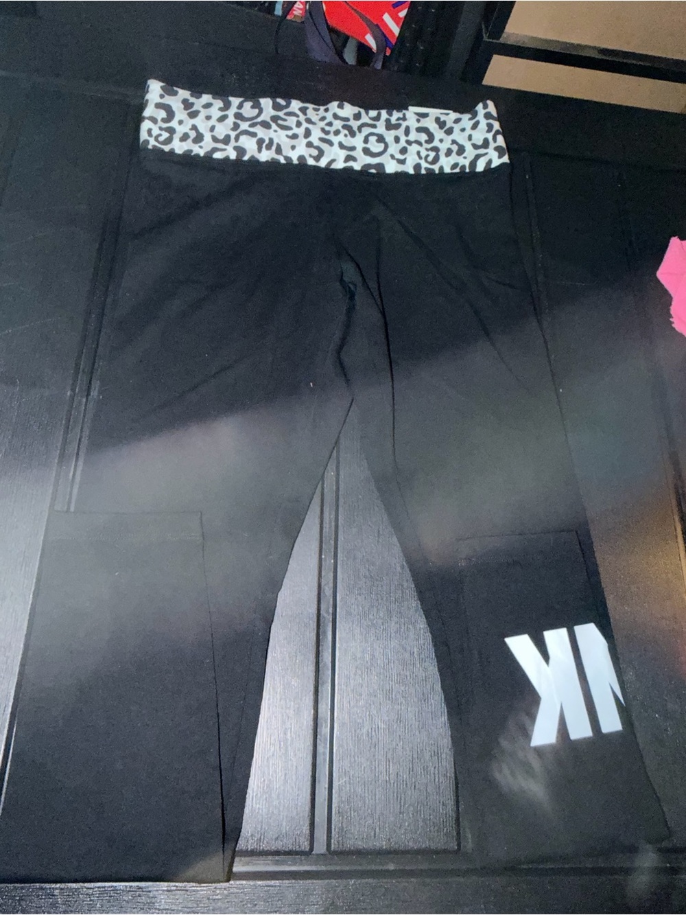 Victoria's Secret Black Leggings with White Leopard Waistband
